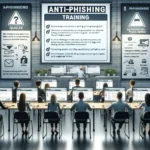 A comprehensive visual guide displaying the top cybersecurity strategies to combat phishing attacks, including education and training sessions with individuals engaging in interactive learning, an email filter acting as a shield protecting an inbox, multi-factor authentication depicted as a digital gatekeeper ensuring secure access, a secure website highlighted by the HTTPS protocol shield, and software updates represented as armor upgrades for devices. Additionally, a scene showing a user swiftly reporting a phishing incident to a depicted incident response team, ready for action. This illustration serves as an educational toolkit, empowering viewers to defend their digital domain against phishing threats confidently.